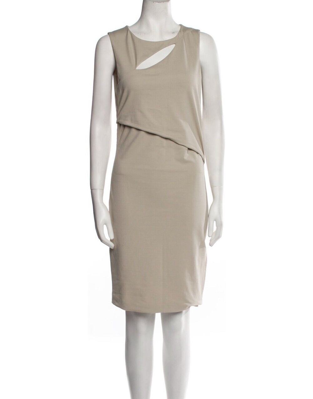 Authentic GUCCI Beige Cut Out Stretch Sleeveless Sheath Dress Size Large EUC